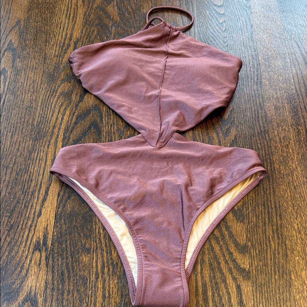 Mauve One-Piece Halter Swimsuit